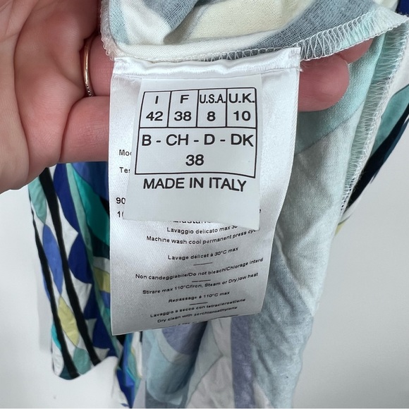 Emilio Pucci Blue Yellow Abstract Fold Over Twist Waist Stretch Maxi Skirt - Picture 9 of 11